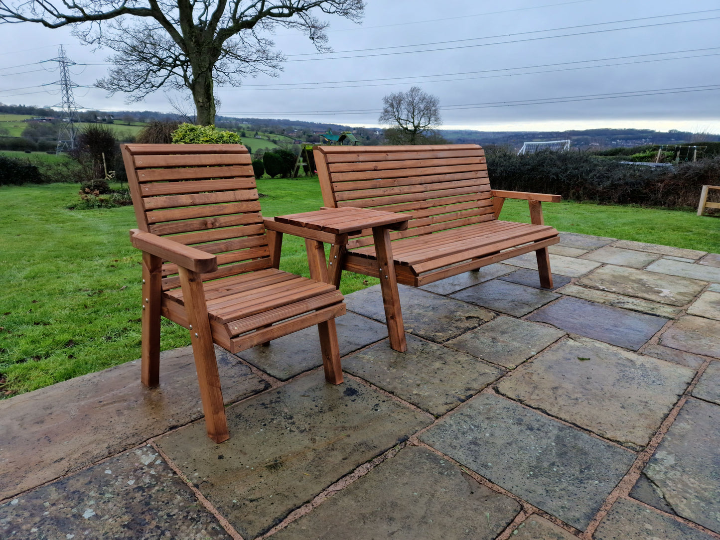 Classic Redwood 4 Seat Set 1 x Chair 1 x Bench - Straight Tray