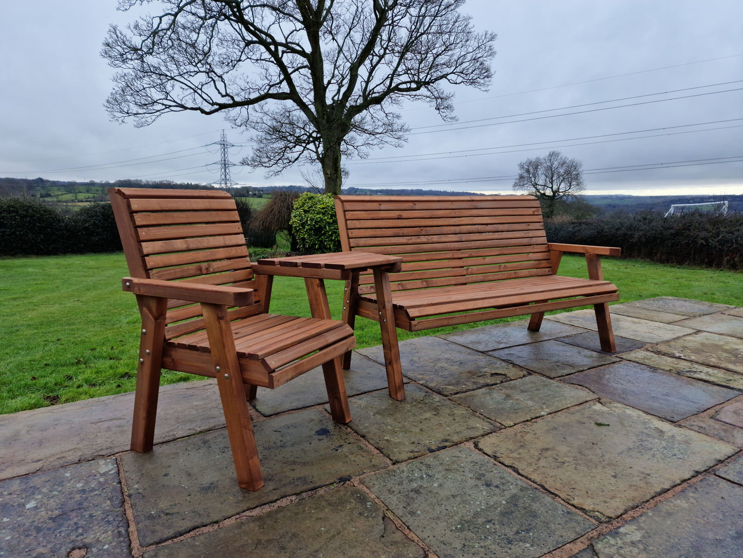 Classic Redwood 4 Seat Set 1 x Chair 1 x Bench - Angled Tray