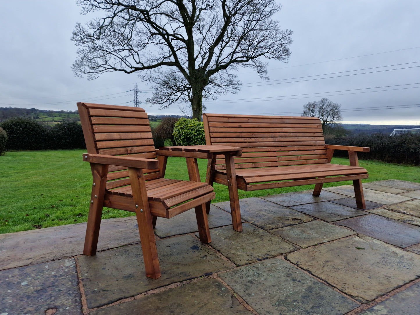 Classic Redwood 4 Seat Set 1 x Chair 1 x Bench - Angled Tray