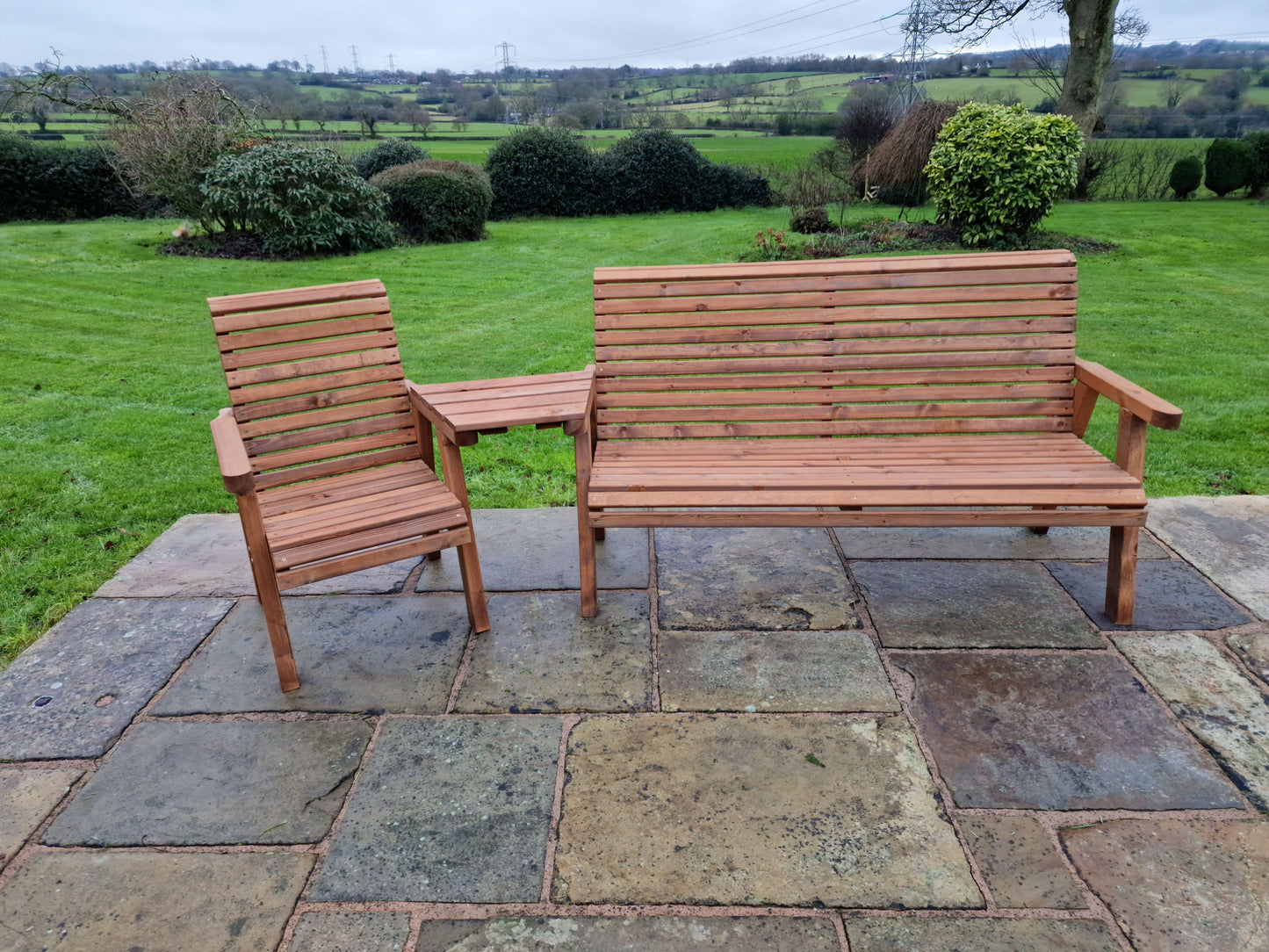 Classic Redwood 4 Seat Set 1 x Chair 1 x Bench - Angled Tray