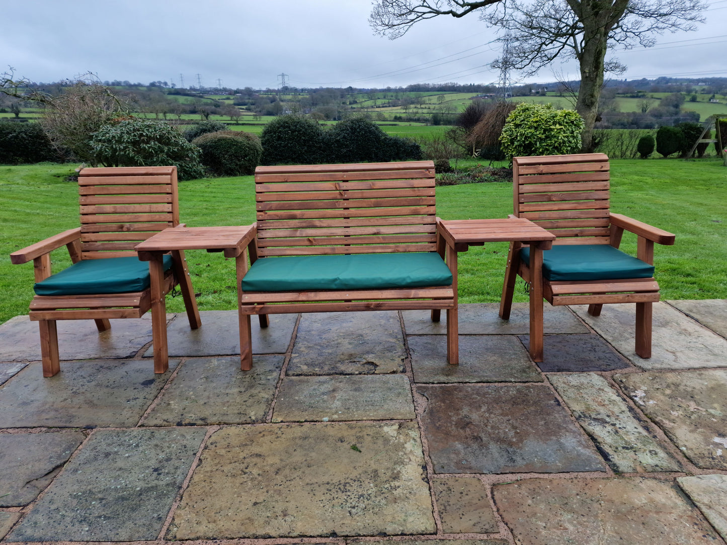Classic Redwood 4 Seat Set 2 x Chair 1 x Bench - Straight Trays