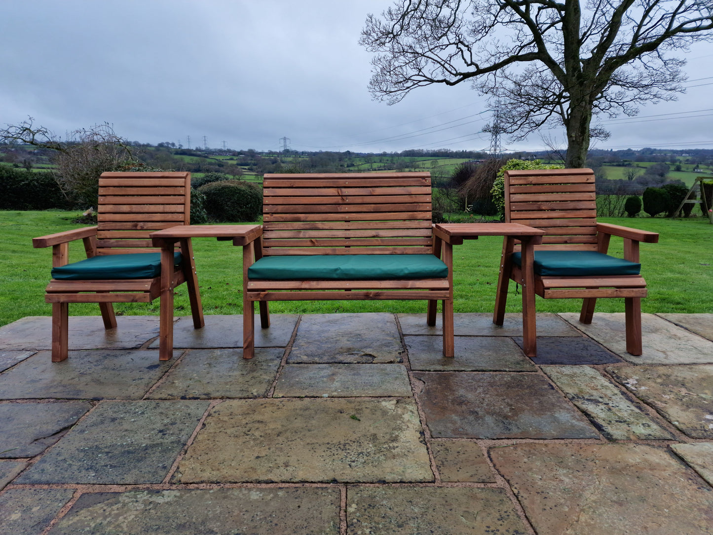Classic Redwood 4 Seat Set 2 x Chair 1 x Bench - Straight Trays