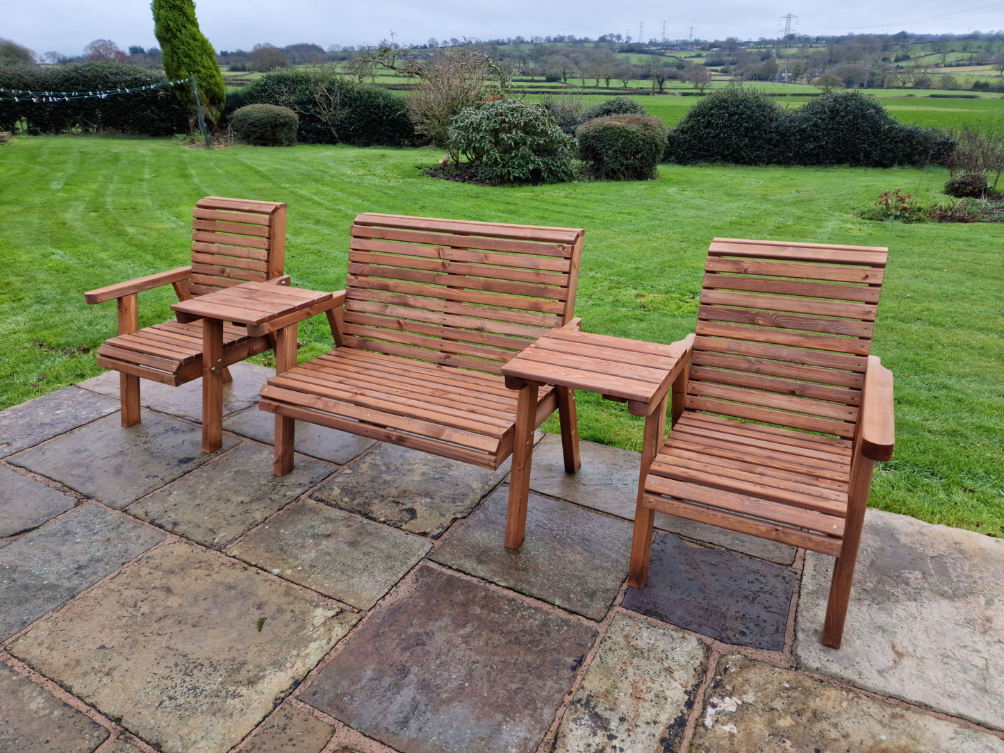 Classic Redwood 4 Seat Set 2 x Chair 1 x Bench - Straight Trays