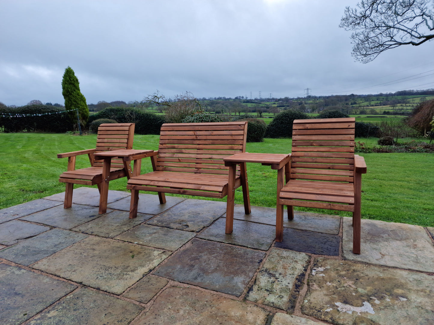 Classic Redwood 4 Seat Set 2 x Chair 1 x Bench - Straight Trays