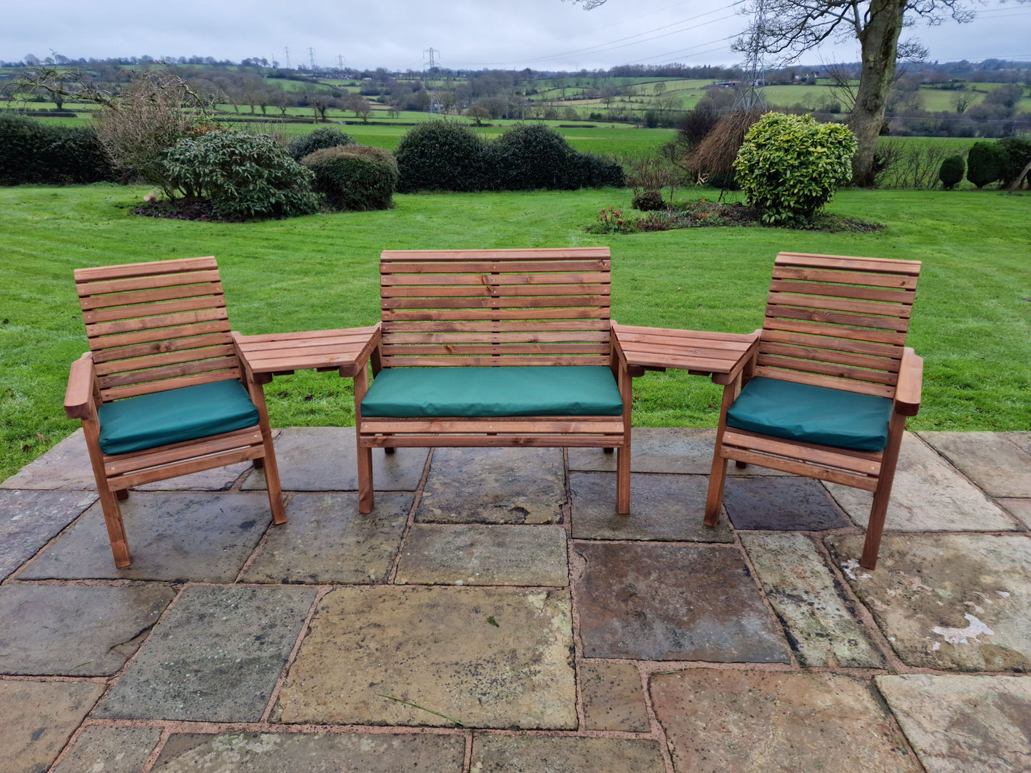 Classic Redwood 4 Seat Set 2 x Chairs 1 x Bench - Angled Trays