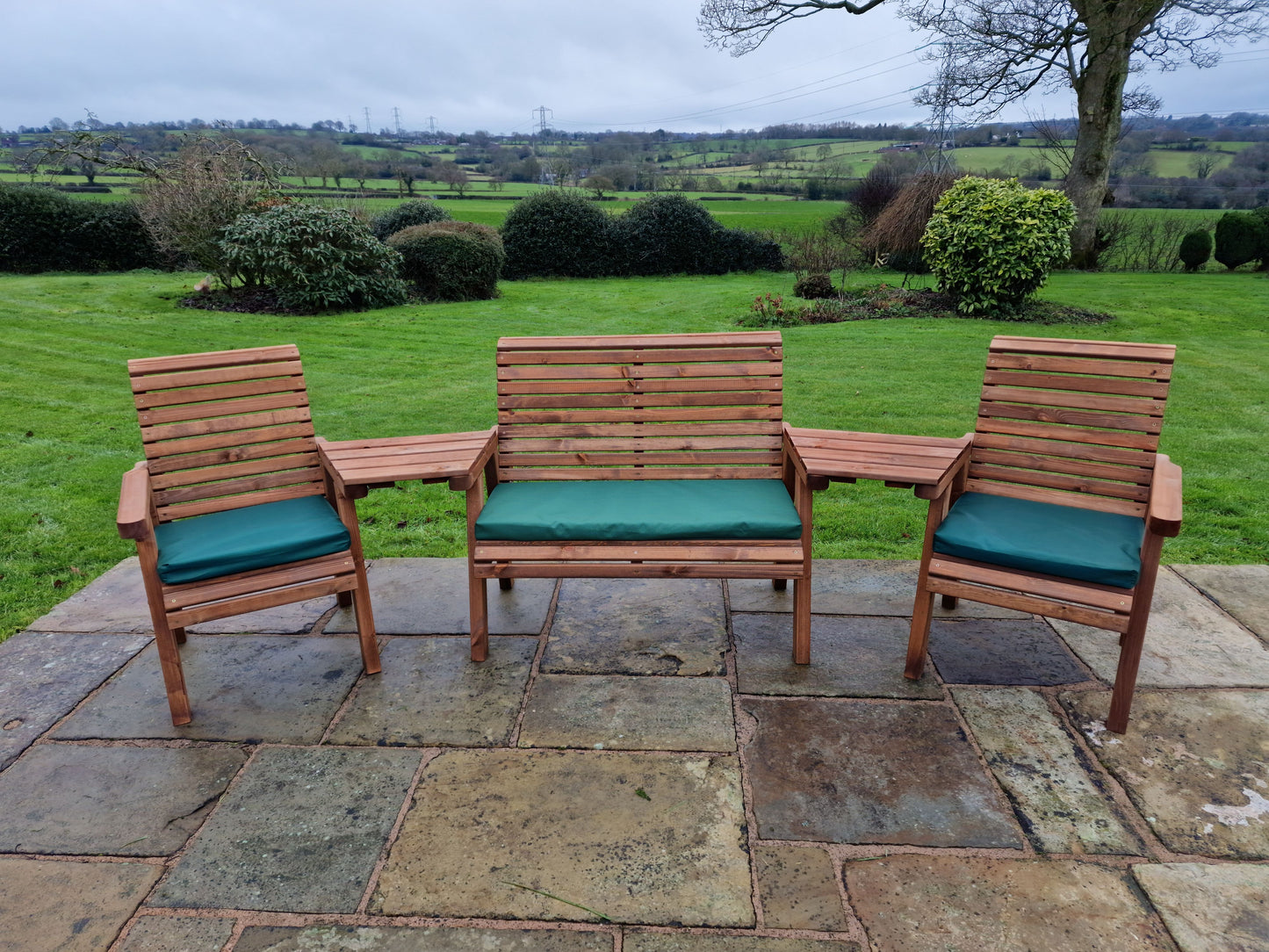 Classic Redwood 4 Seat Set 2 x Chairs 1 x Bench - Angled Trays