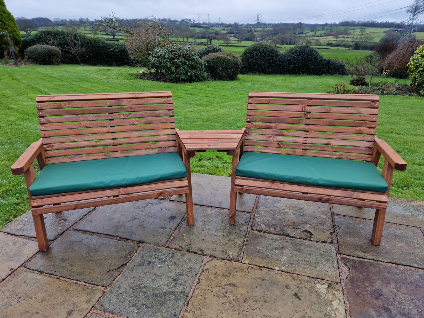 Classic Redwood 4 Seat Set 2 x Benches - Angled Tray