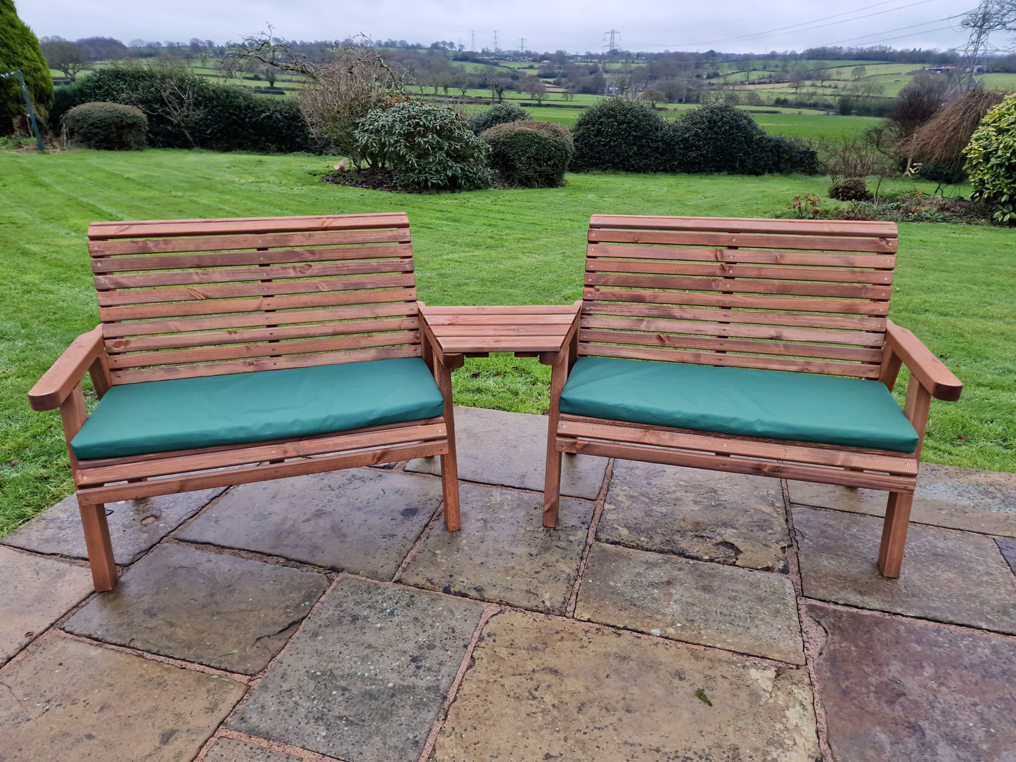 Classic Redwood 4 Seat Set 2 x Benches - Angled Tray