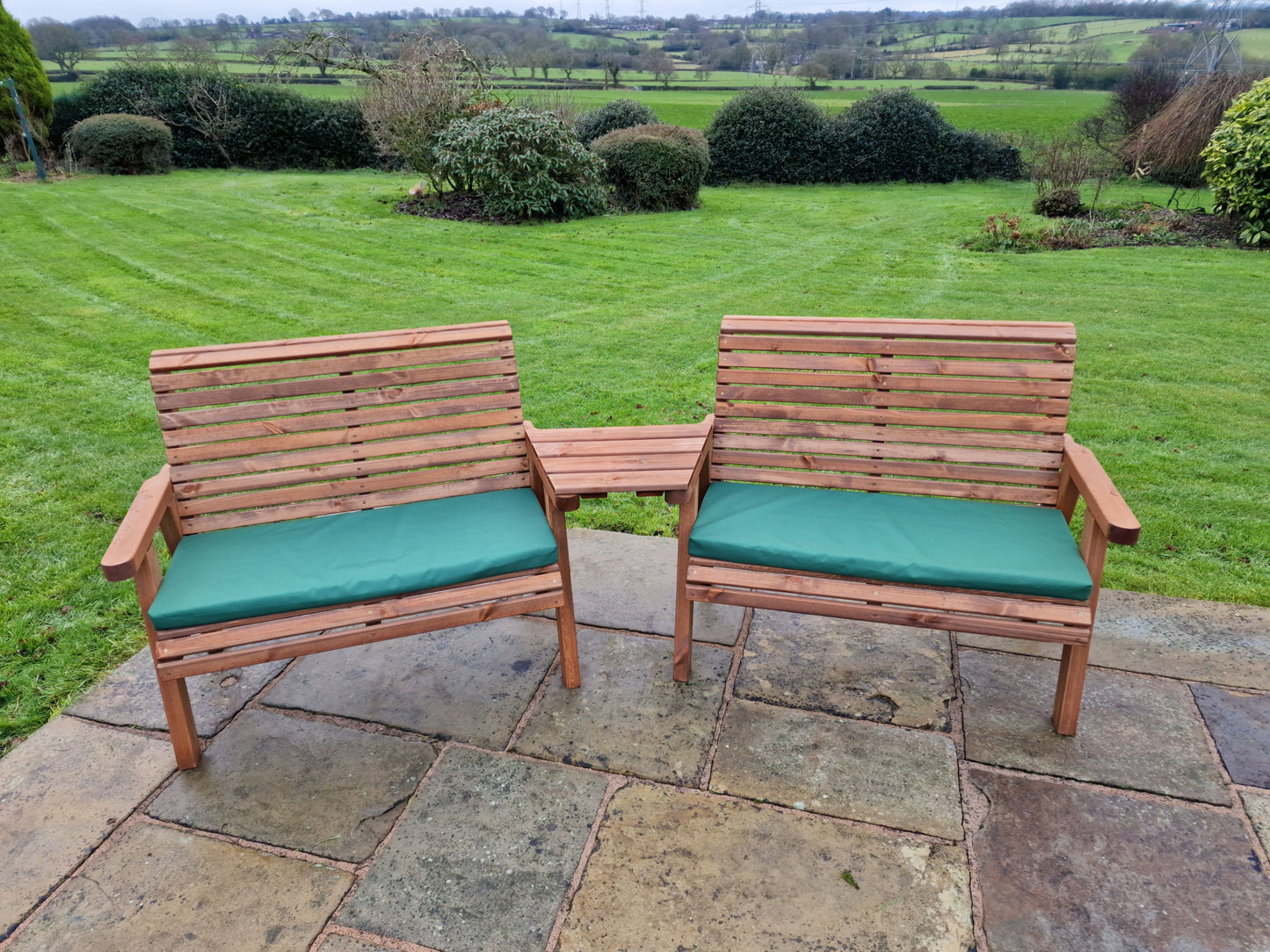 Classic Redwood 4 Seat Set 2 x Benches - Angled Tray