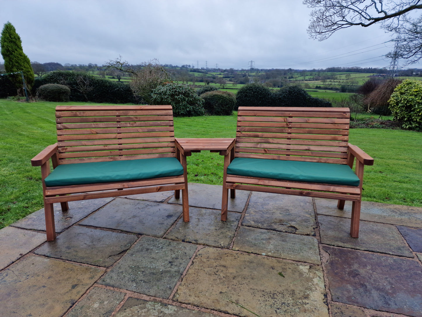 Classic Redwood 4 Seat Set 2 x Benches - Angled Tray