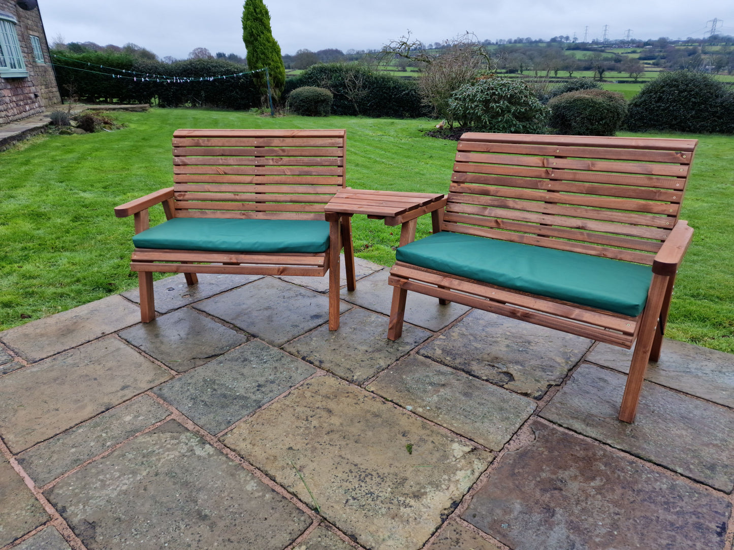 Classic Redwood 4 Seat Set 2 x Benches - Angled Tray