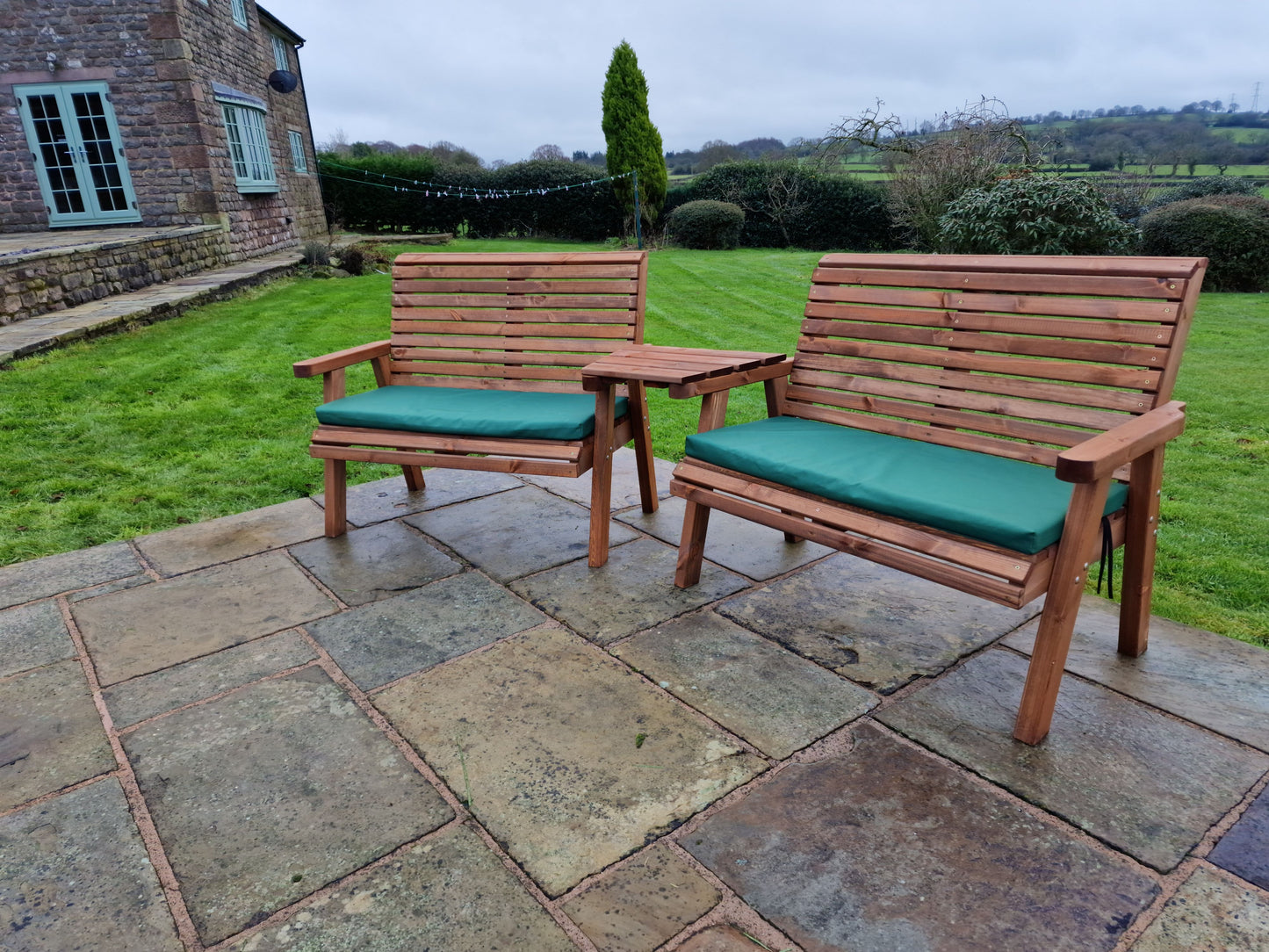 Classic Redwood 4 Seat Set 2 x Benches - Angled Tray