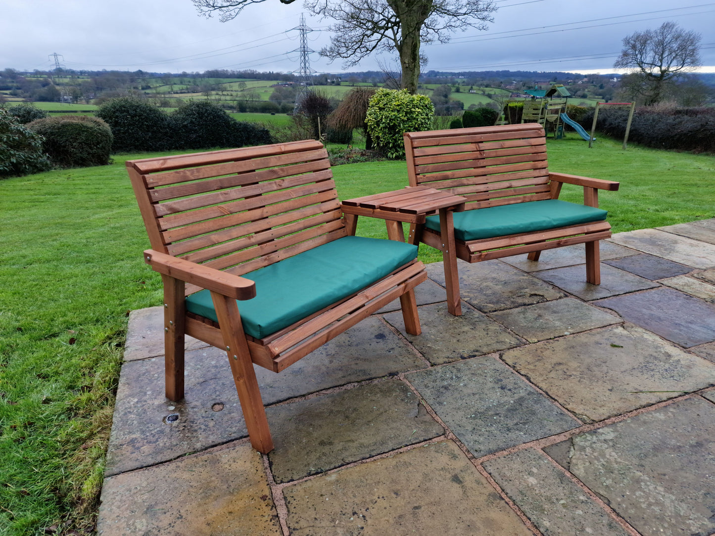 Classic Redwood 4 Seat Set 2 x Benches - Angled Tray