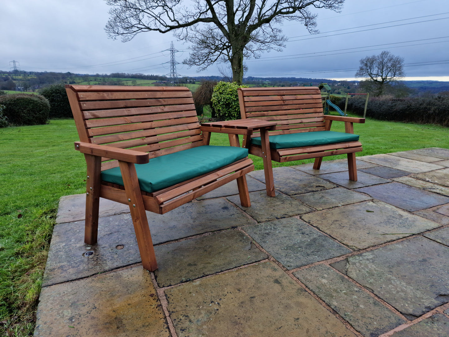 Classic Redwood 4 Seat Set 2 x Benches - Angled Tray