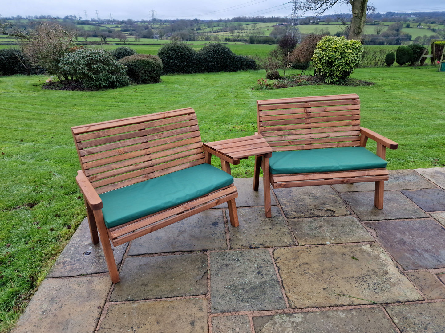 Classic Redwood 4 Seat Set 2 x Benches - Angled Tray