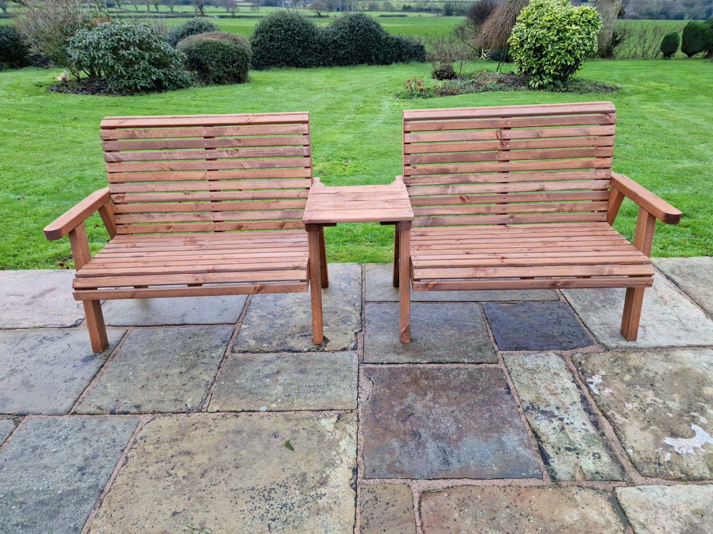 Classic Redwood 4 Seat Set 2 x Benches - Straight Tray