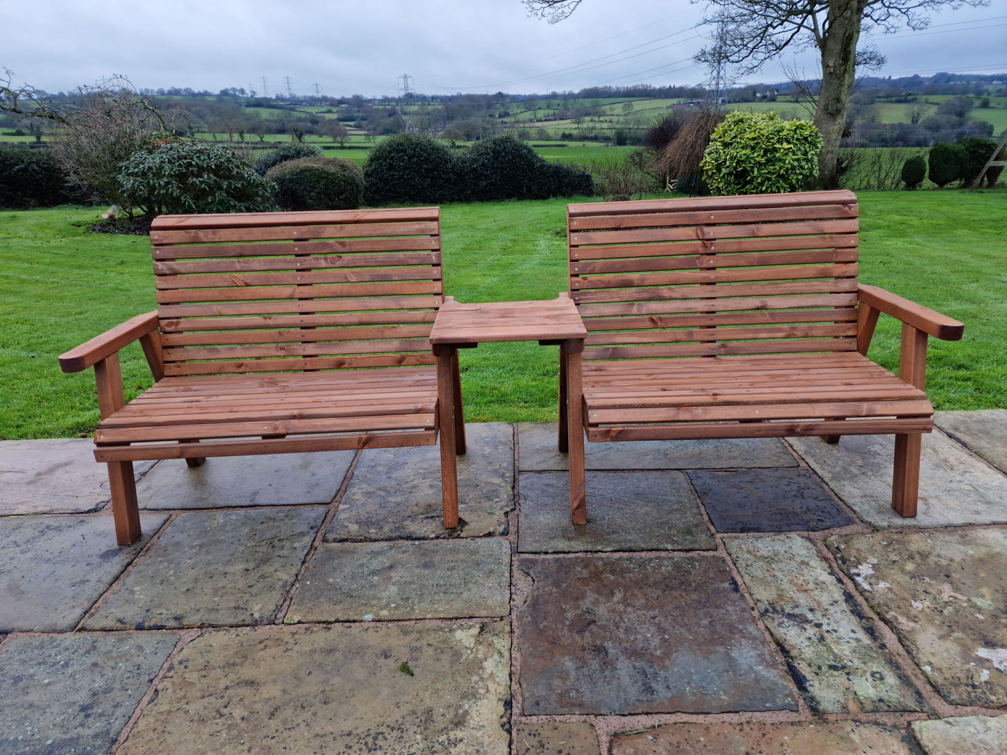 Classic Redwood 4 Seat Set 2 x Benches - Straight Tray
