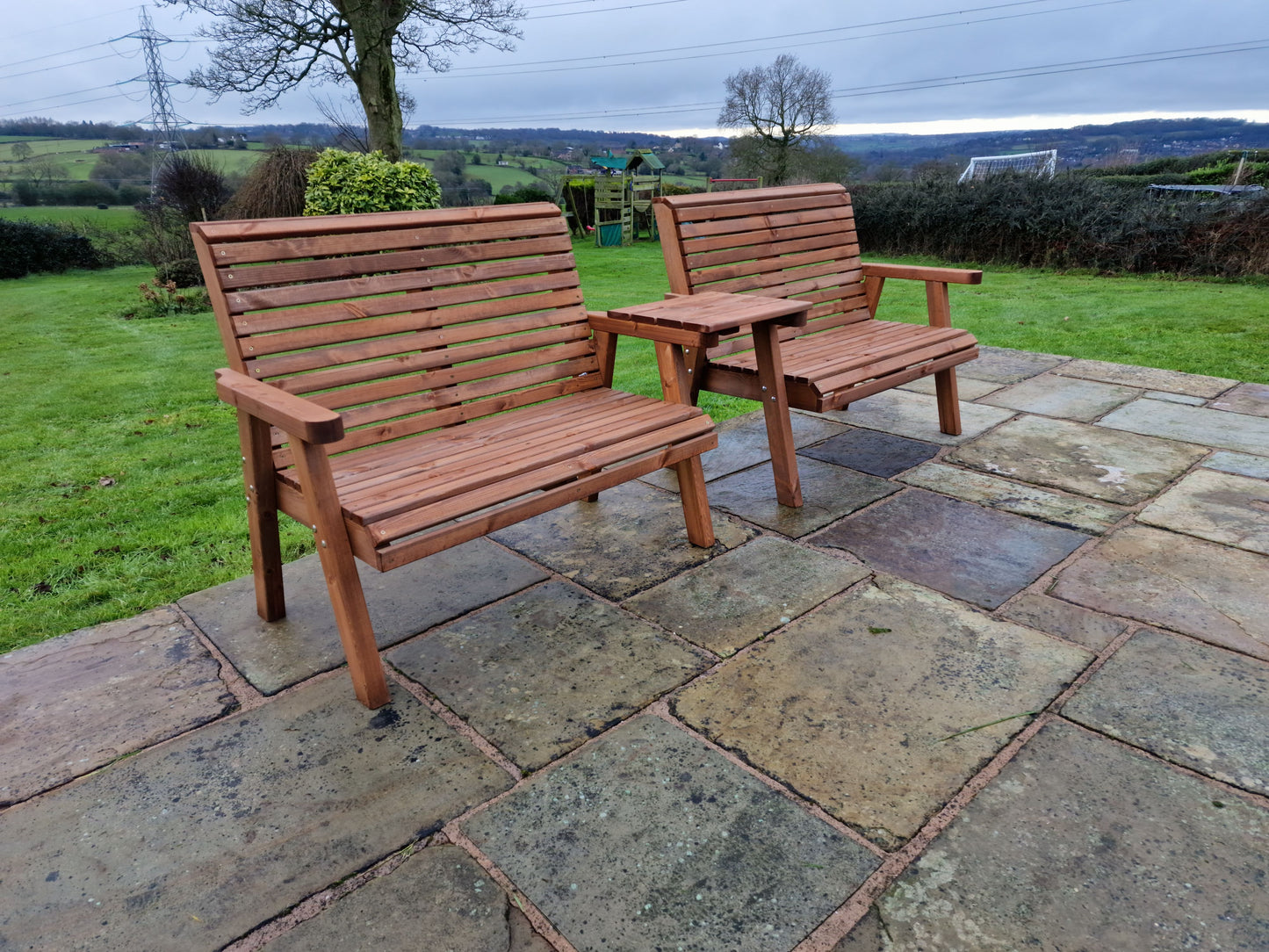 Classic Redwood 4 Seat Set 2 x Benches - Straight Tray