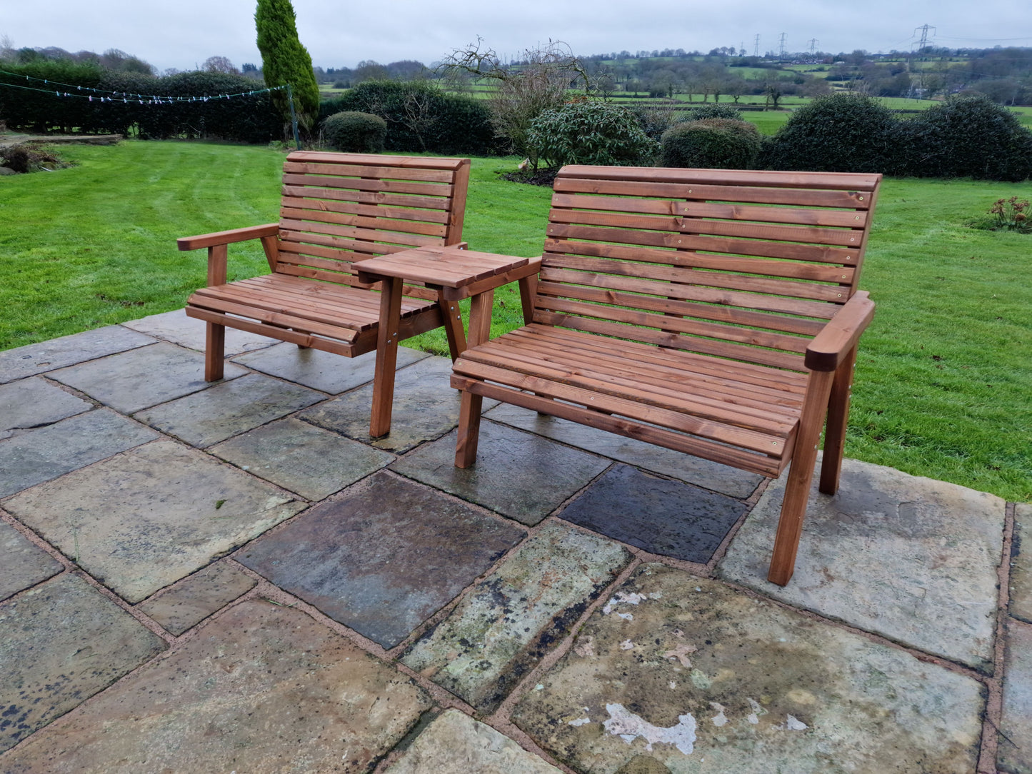 Classic Redwood 4 Seat Set 2 x Benches - Straight Tray