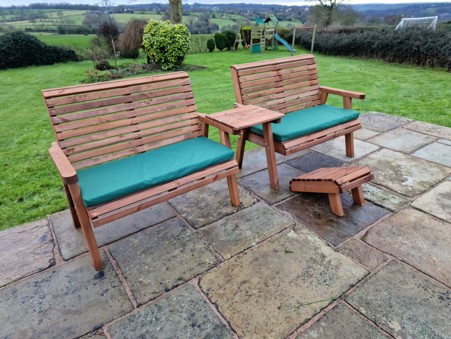 Classic Redwood 4 Seat Set 2 x Benches - Straight Tray