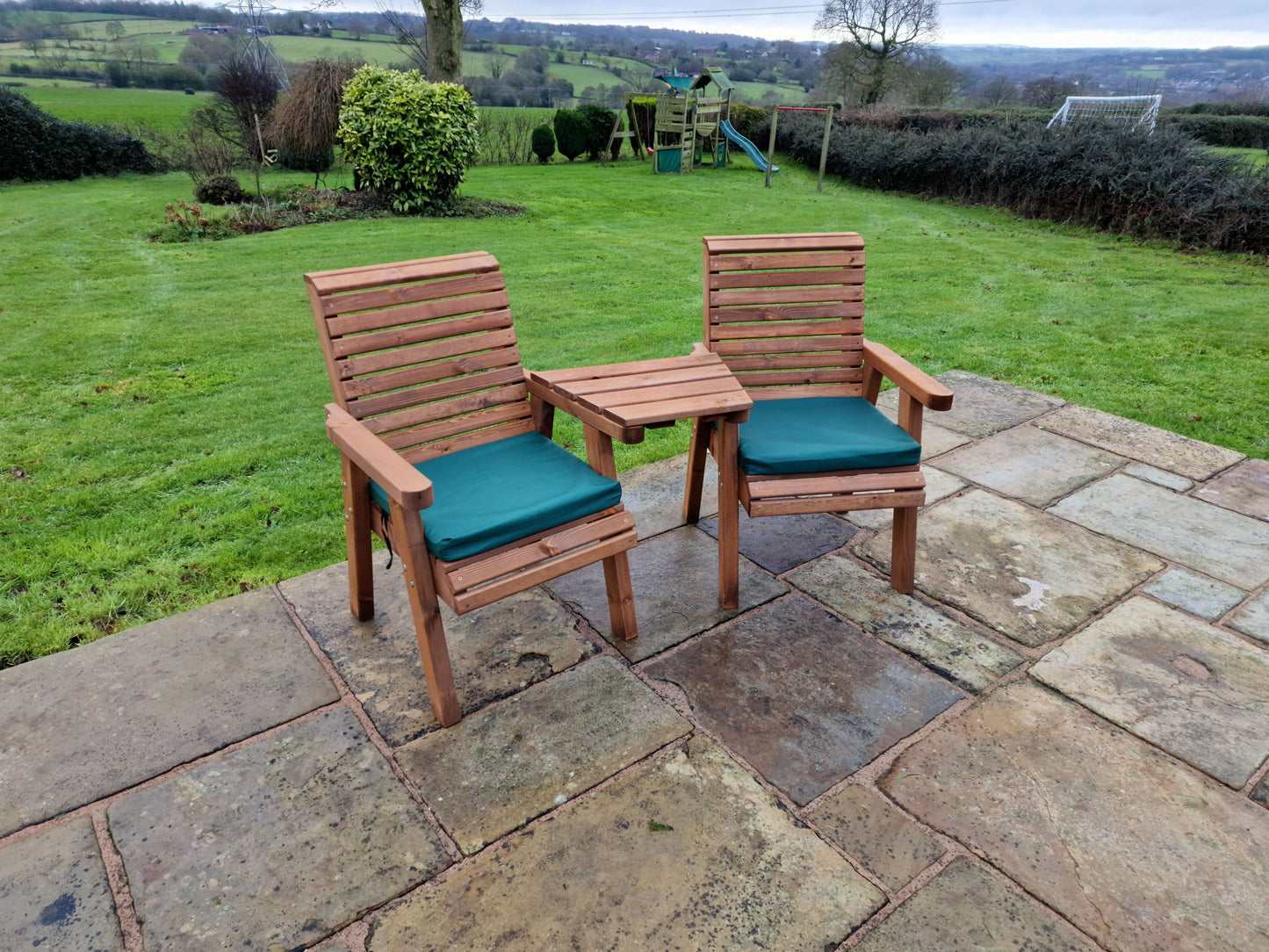 Classic Redwood Love Seats Angled