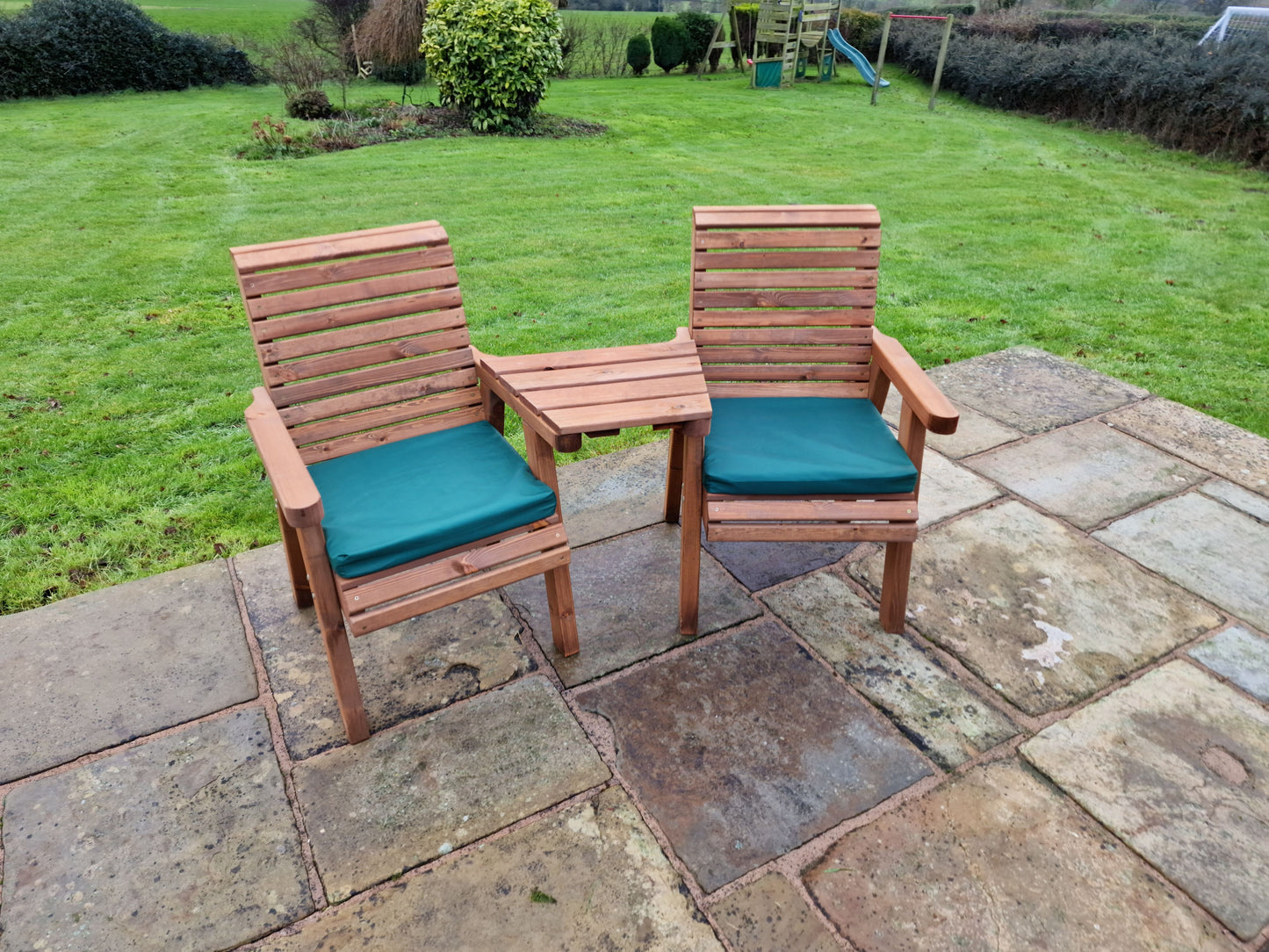 Classic Redwood Love Seats Angled