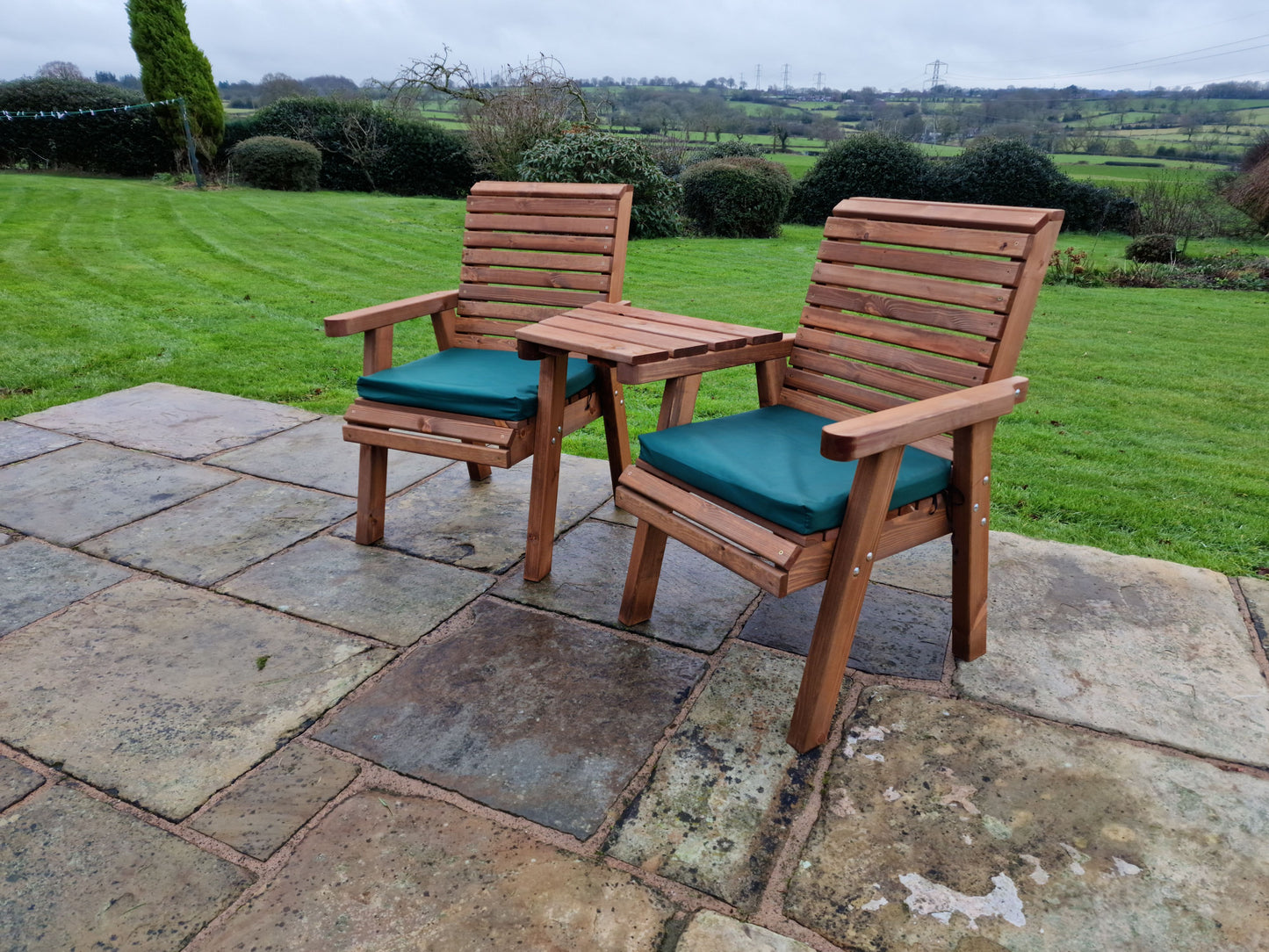 Classic Redwood Love Seats Angled