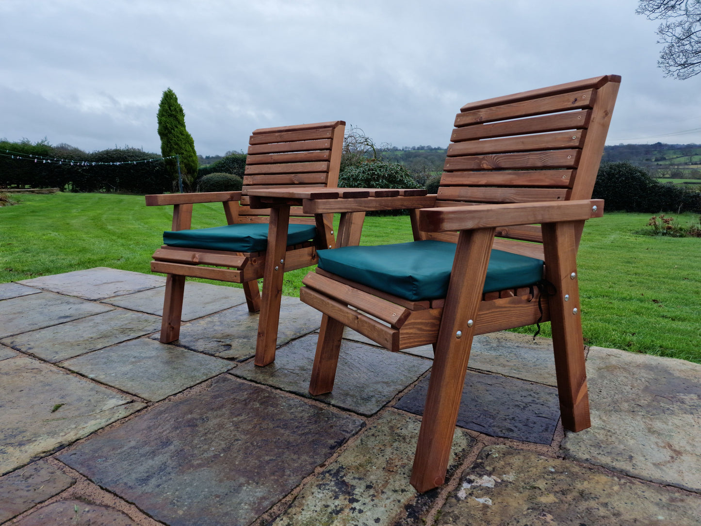 Classic Redwood Love Seats Angled