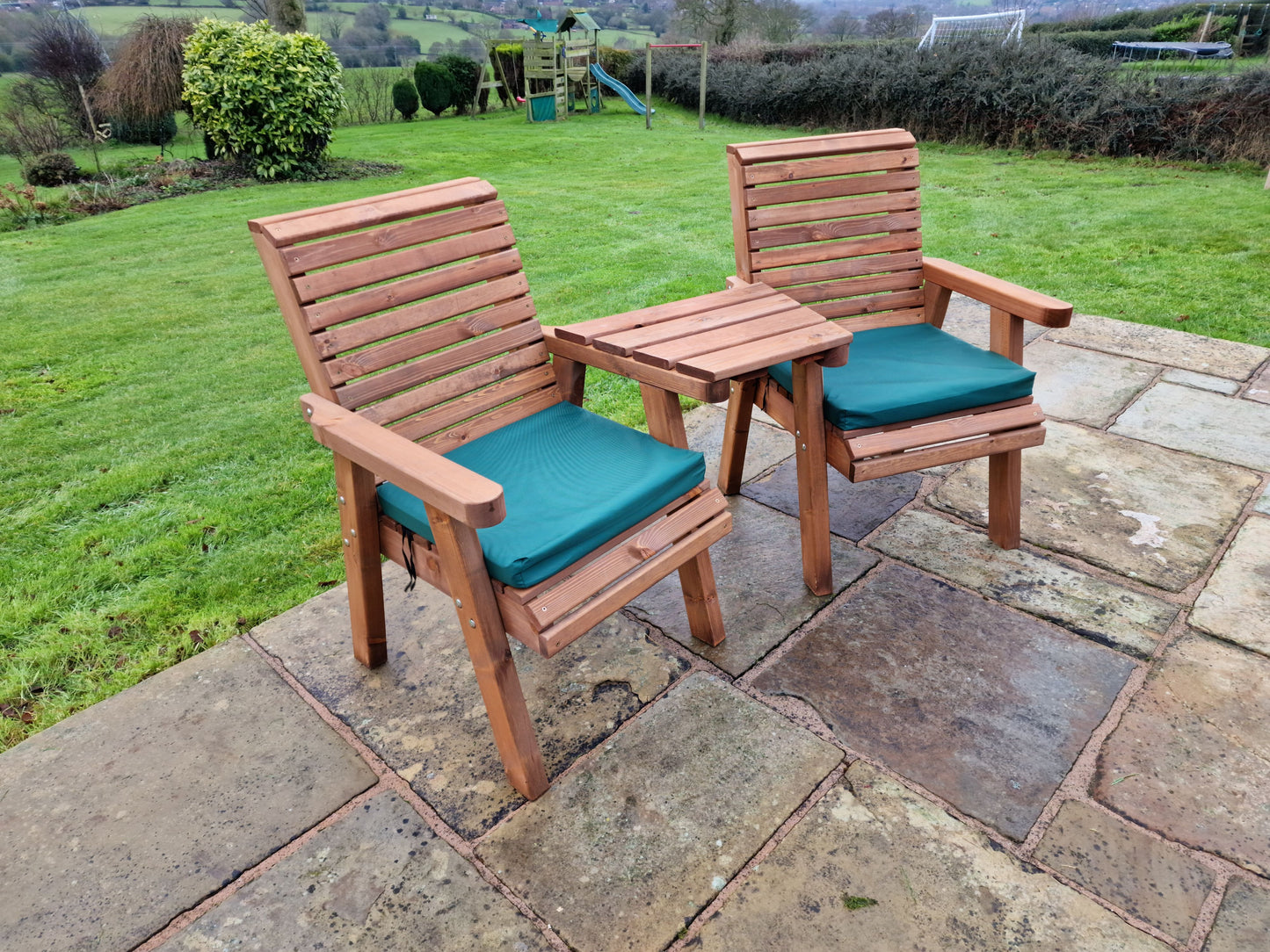 Classic Redwood Love Seats Angled