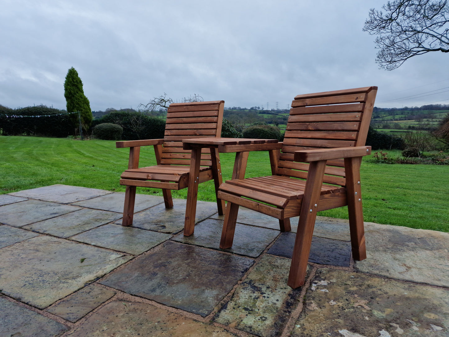 Classic Redwood Love Seats Angled