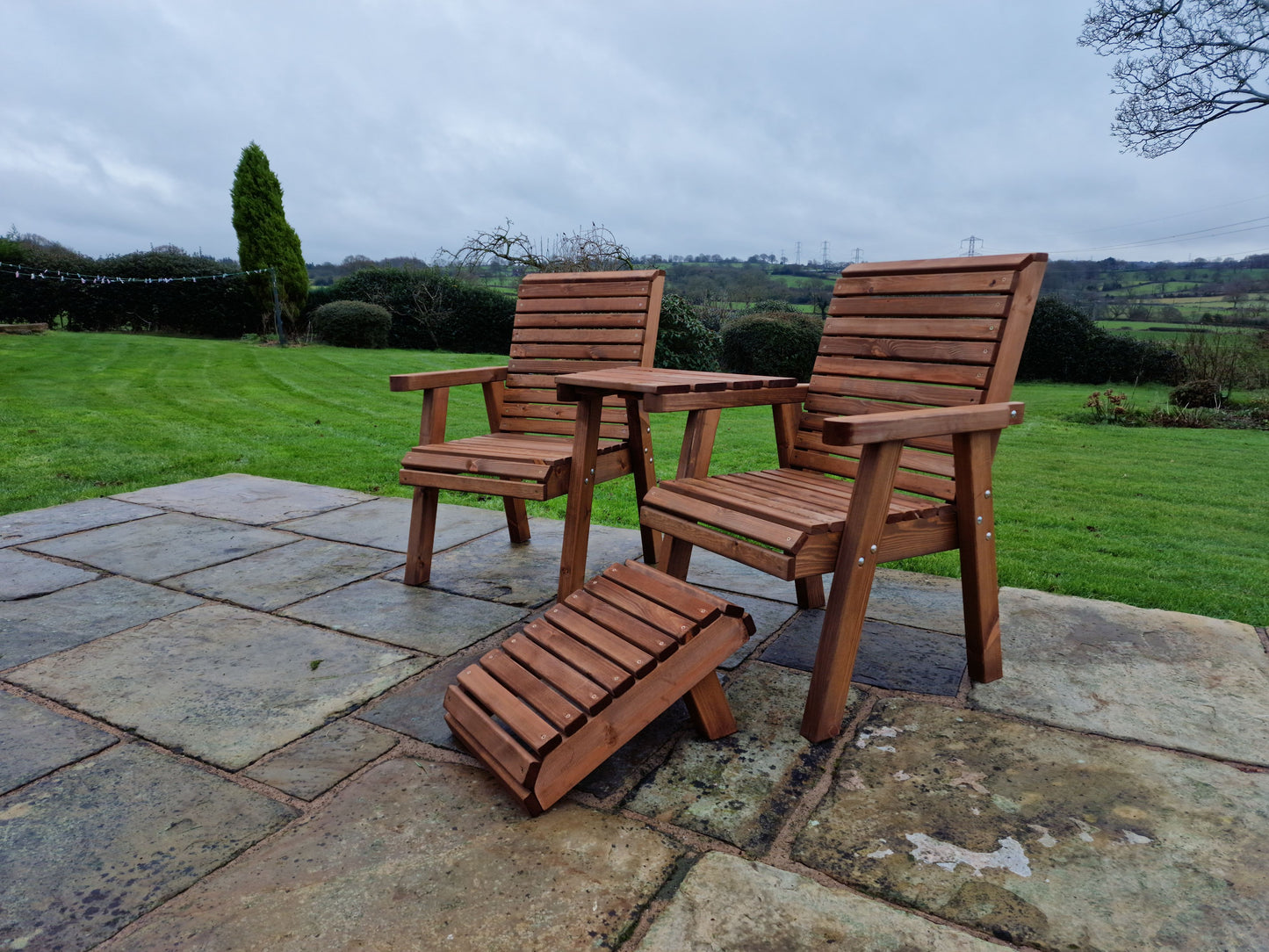 Classic Redwood Love Seats Angled