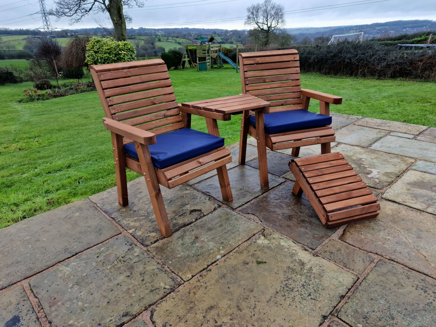 Classic Redwood Love Seats Angled