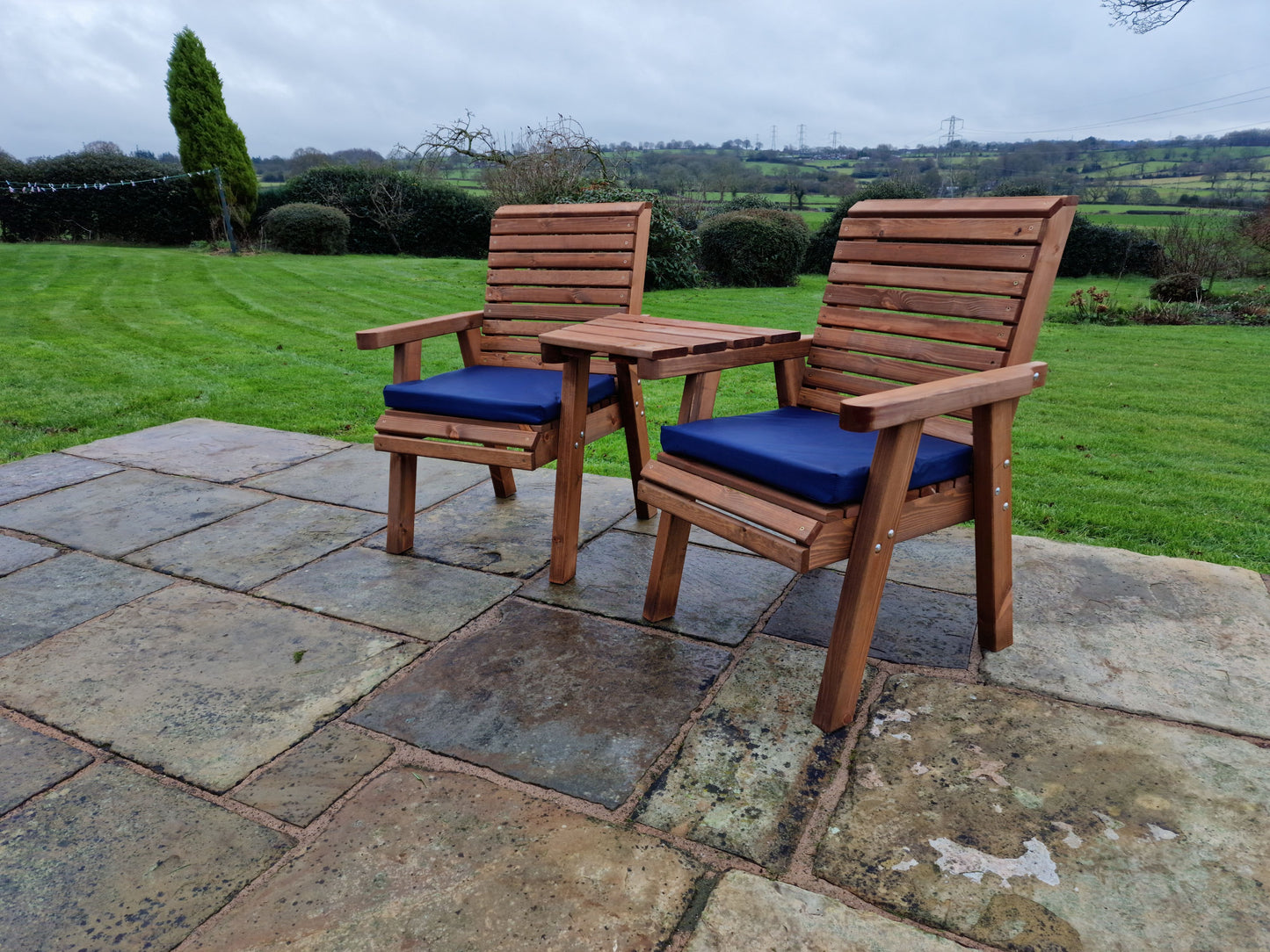 Classic Redwood Love Seats Angled