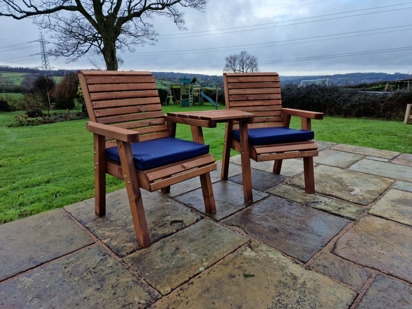 Classic Redwood Love Seats Angled