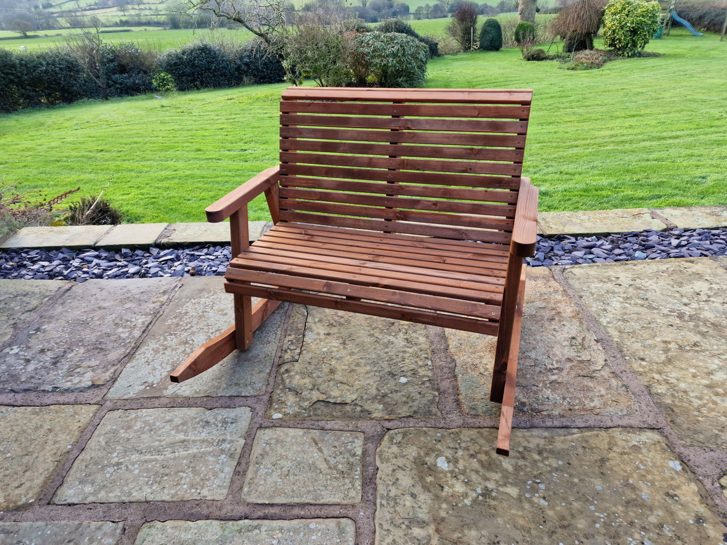 Classic Redwood Rocking Bench
