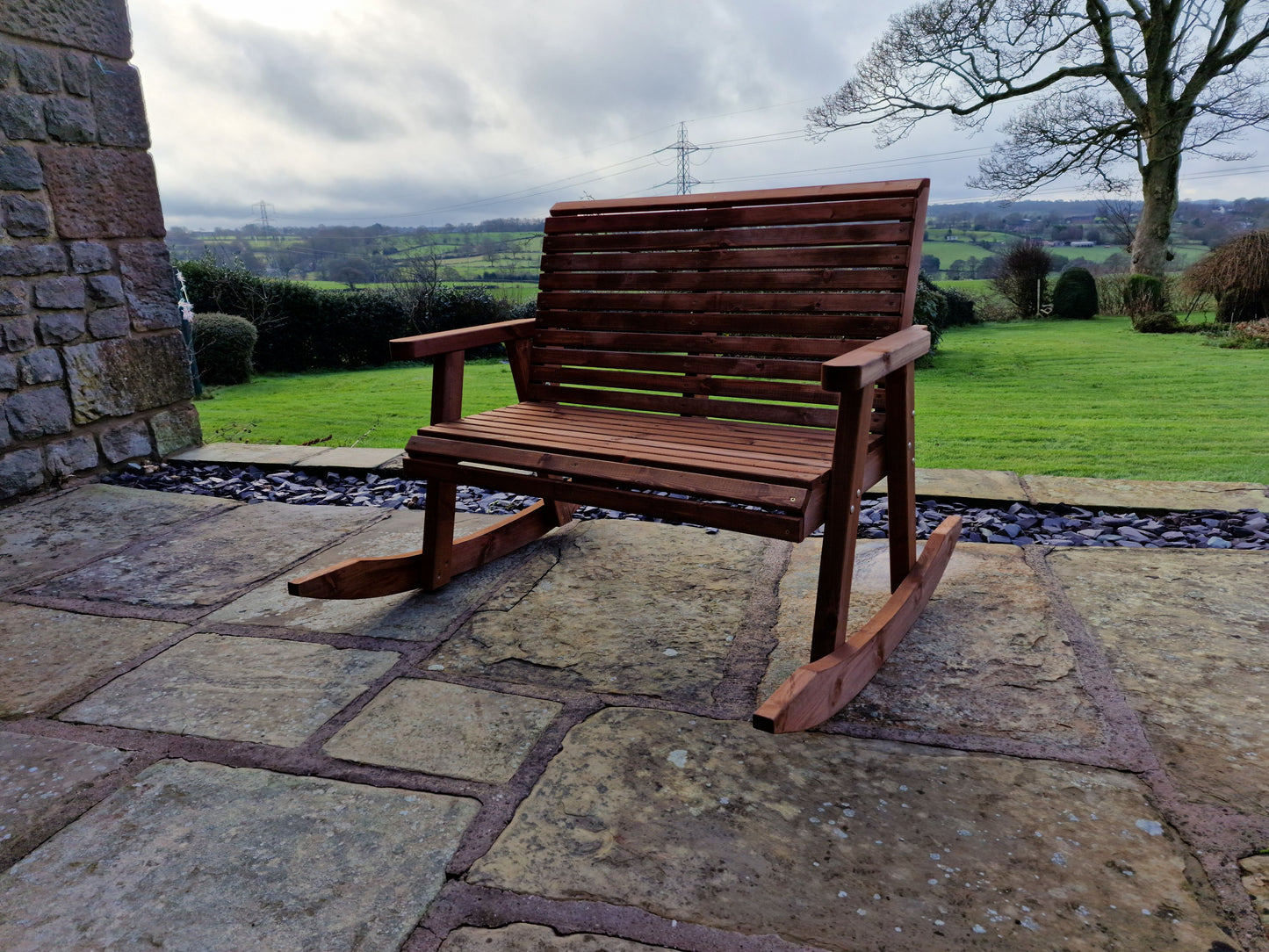 Classic Redwood Rocking Bench
