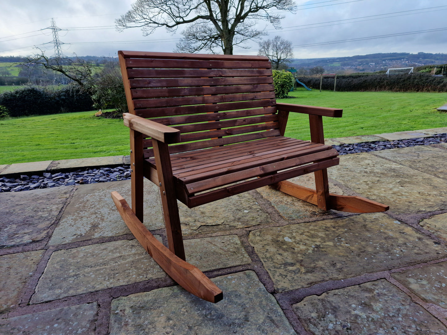 Classic Redwood Rocking Bench