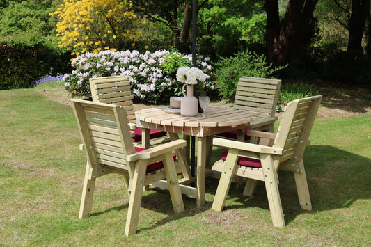 Heritage Tanalised round 4 seat dining set with chair cushions
