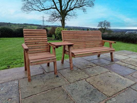 Classic Redwood 4 Seat Set 1 x Chair 1 x Bench - Straight Tray