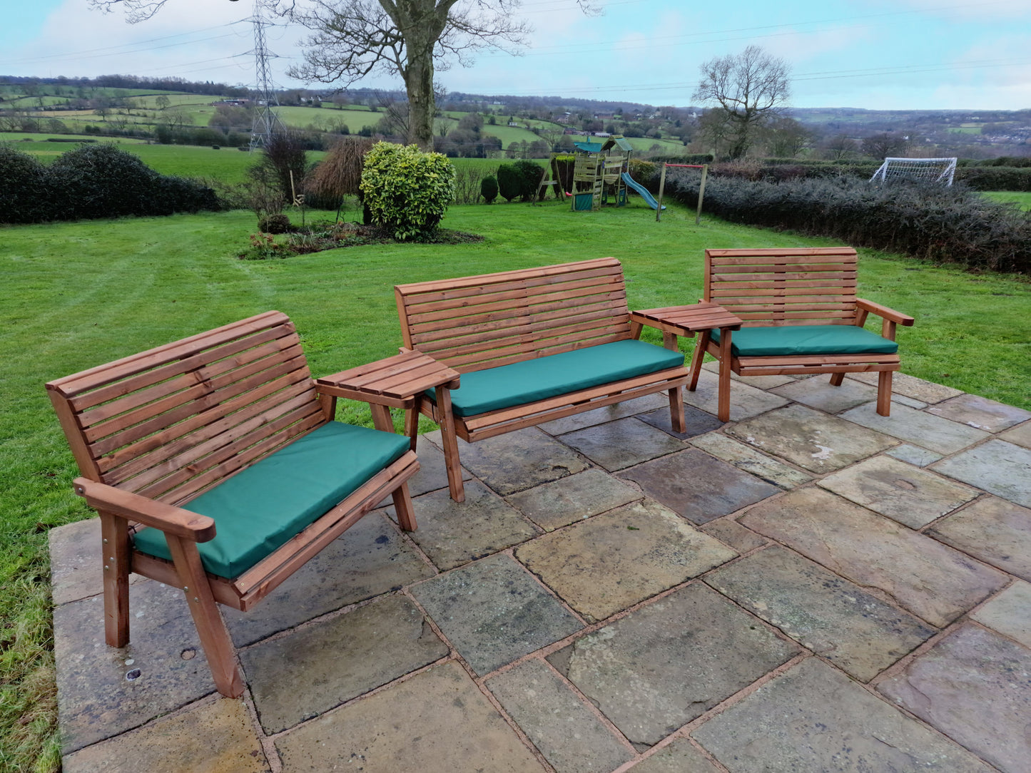 Classic Redwood 7 Seat Set 3 x Benches - Angled Trays