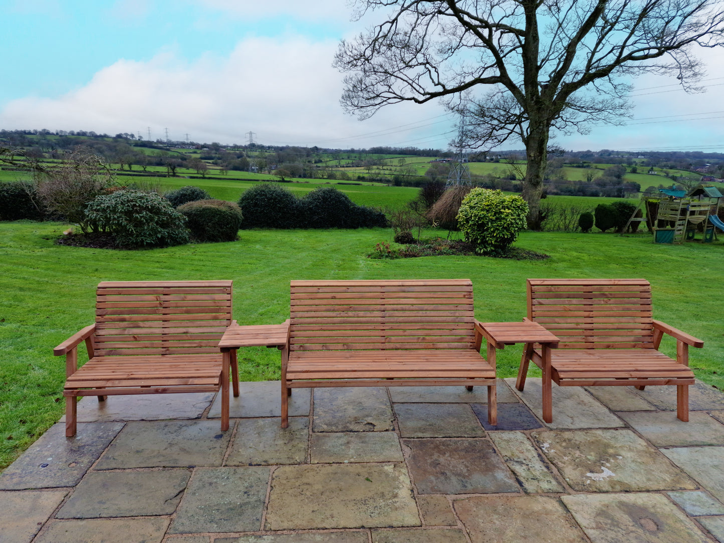 Classic Redwood 7 Seat Set 3 x Benches - Straight Trays