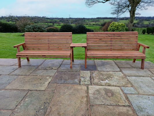Classic Redwood 6 Seat Set 2 x Benches - Straight Tray