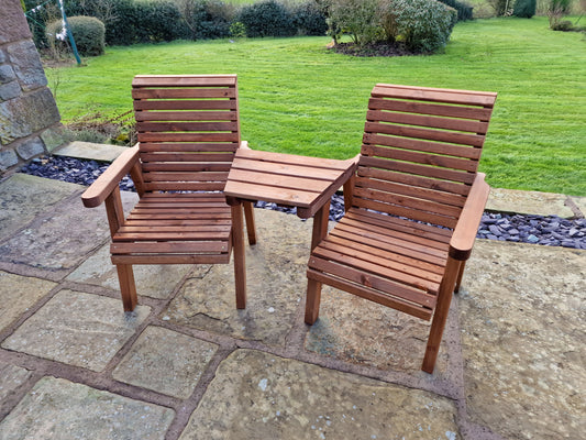 Classic Redwood Love Seats Angled