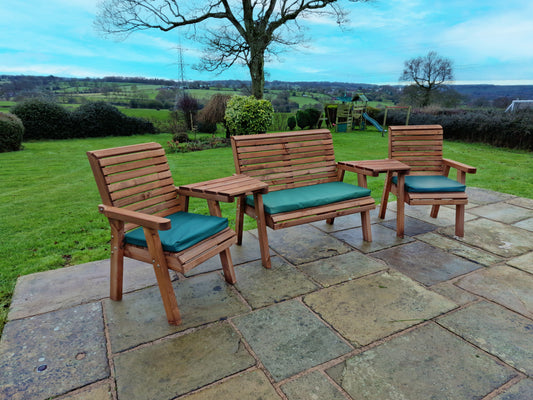 Classic Redwood 4 Seat Set 2 x Chairs 1 x Bench - Angled Trays
