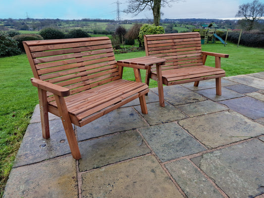 Classic Redwood 4 Seat Set 2 x Benches - Angled Tray