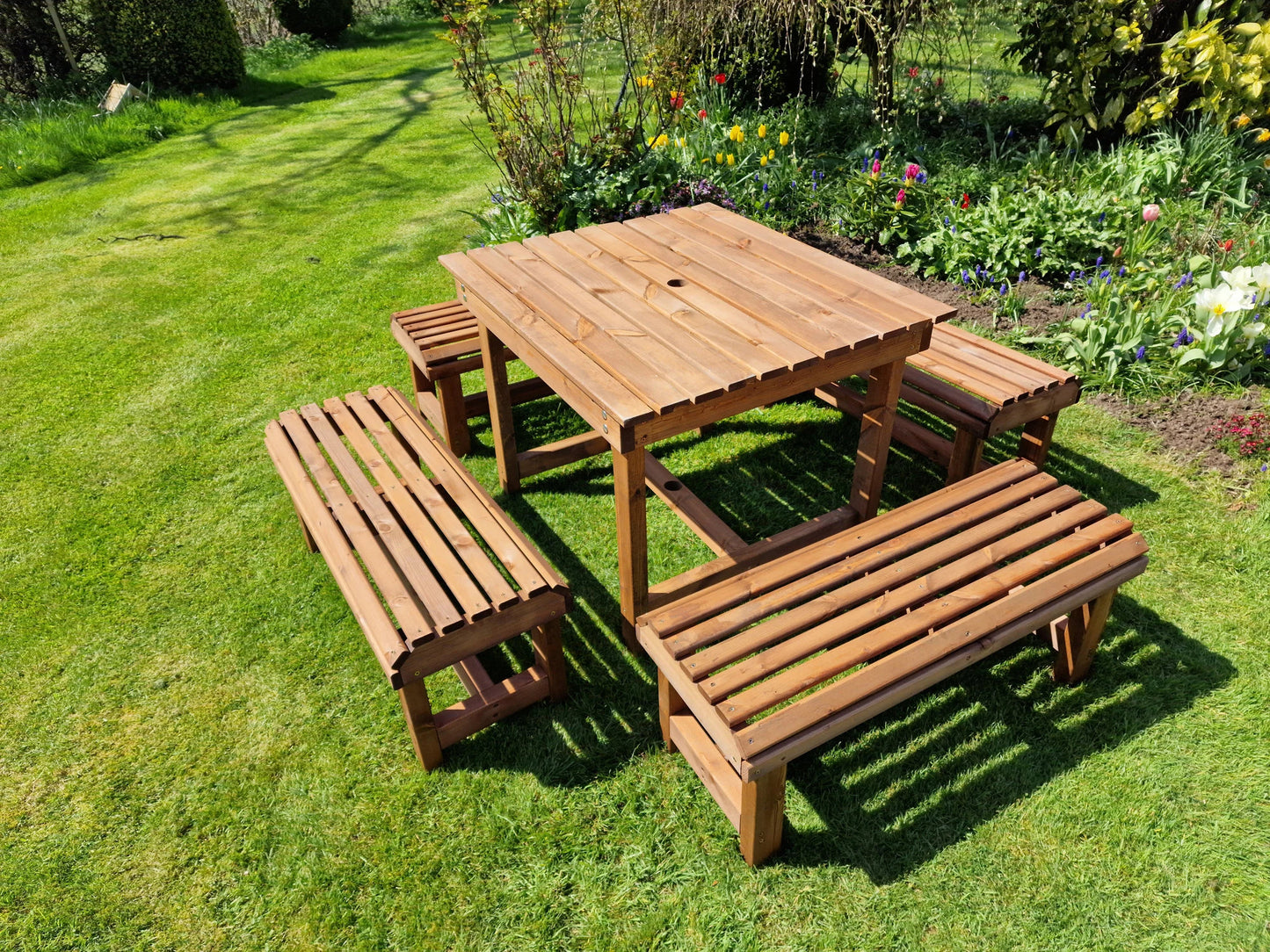 Classic Redwood Table And Backless Bench Set - Sits 8