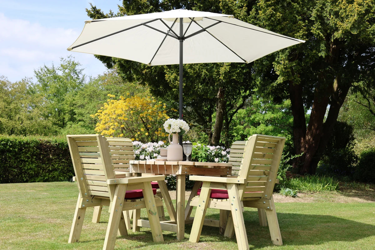 Heritage round table set with four chairs and parasol