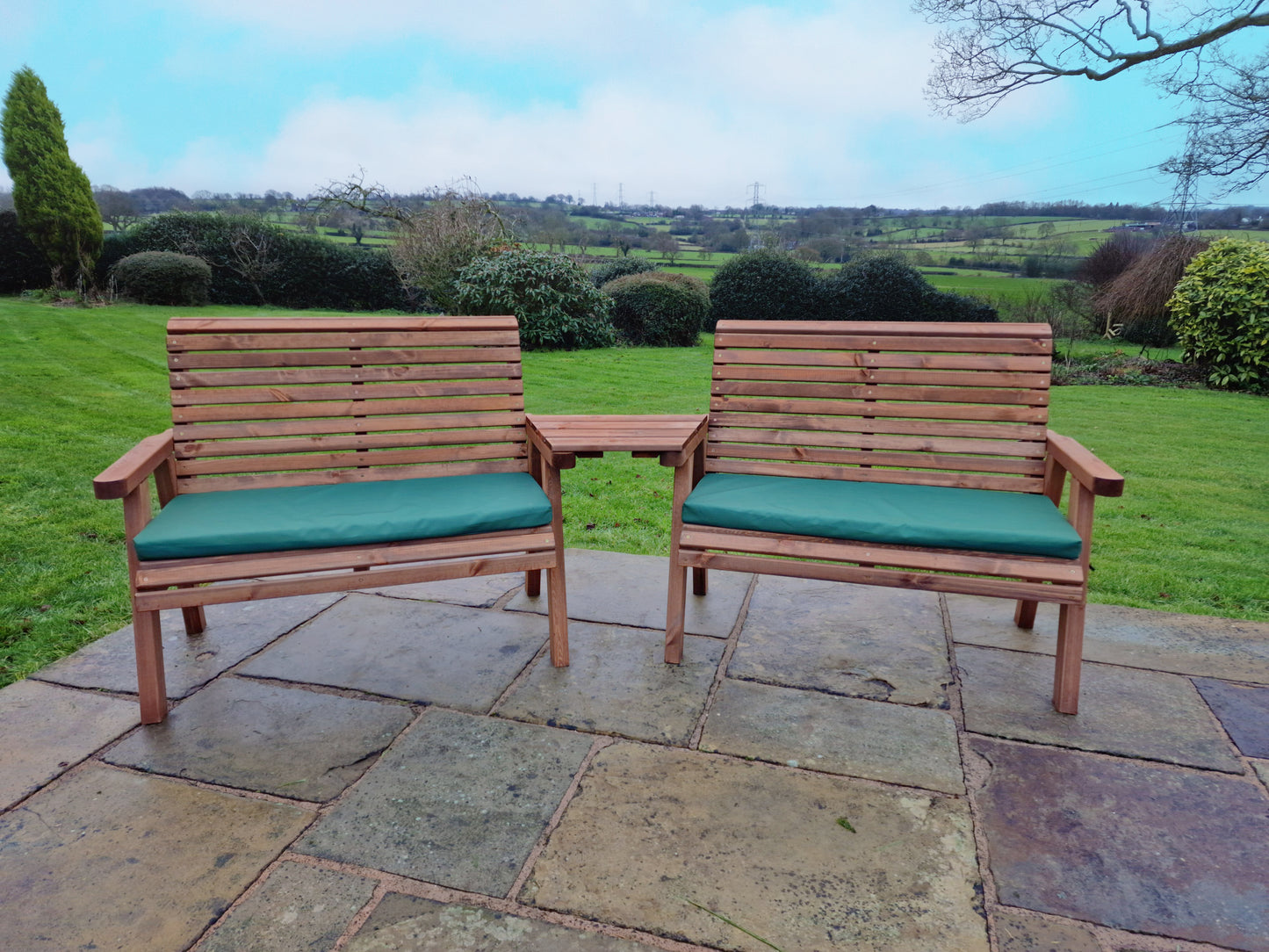 Classic Redwood 4 Seat Set 2 x Benches - Angled Tray