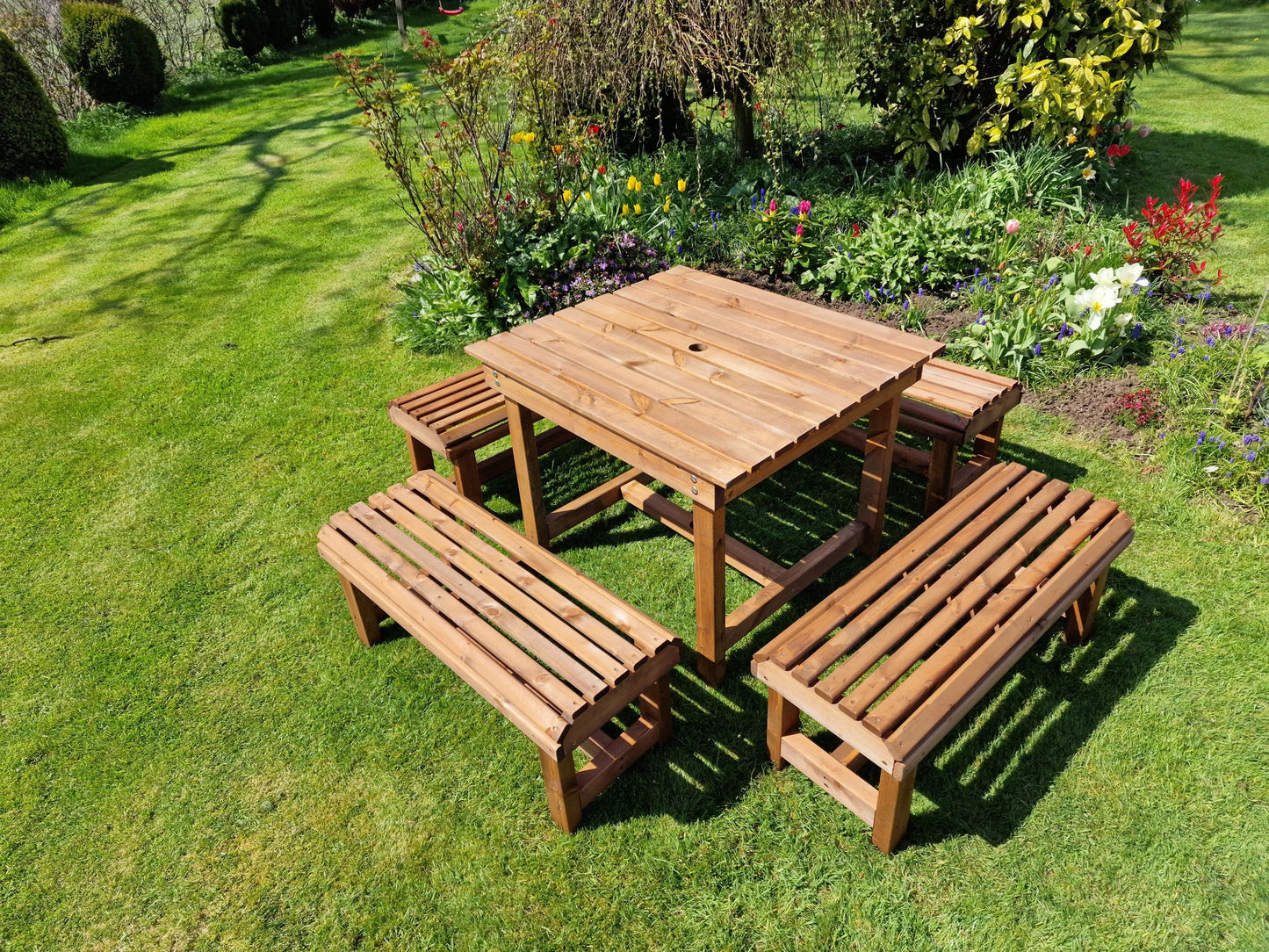 Classic Redwood Table And Backless Bench Set - Sits 8