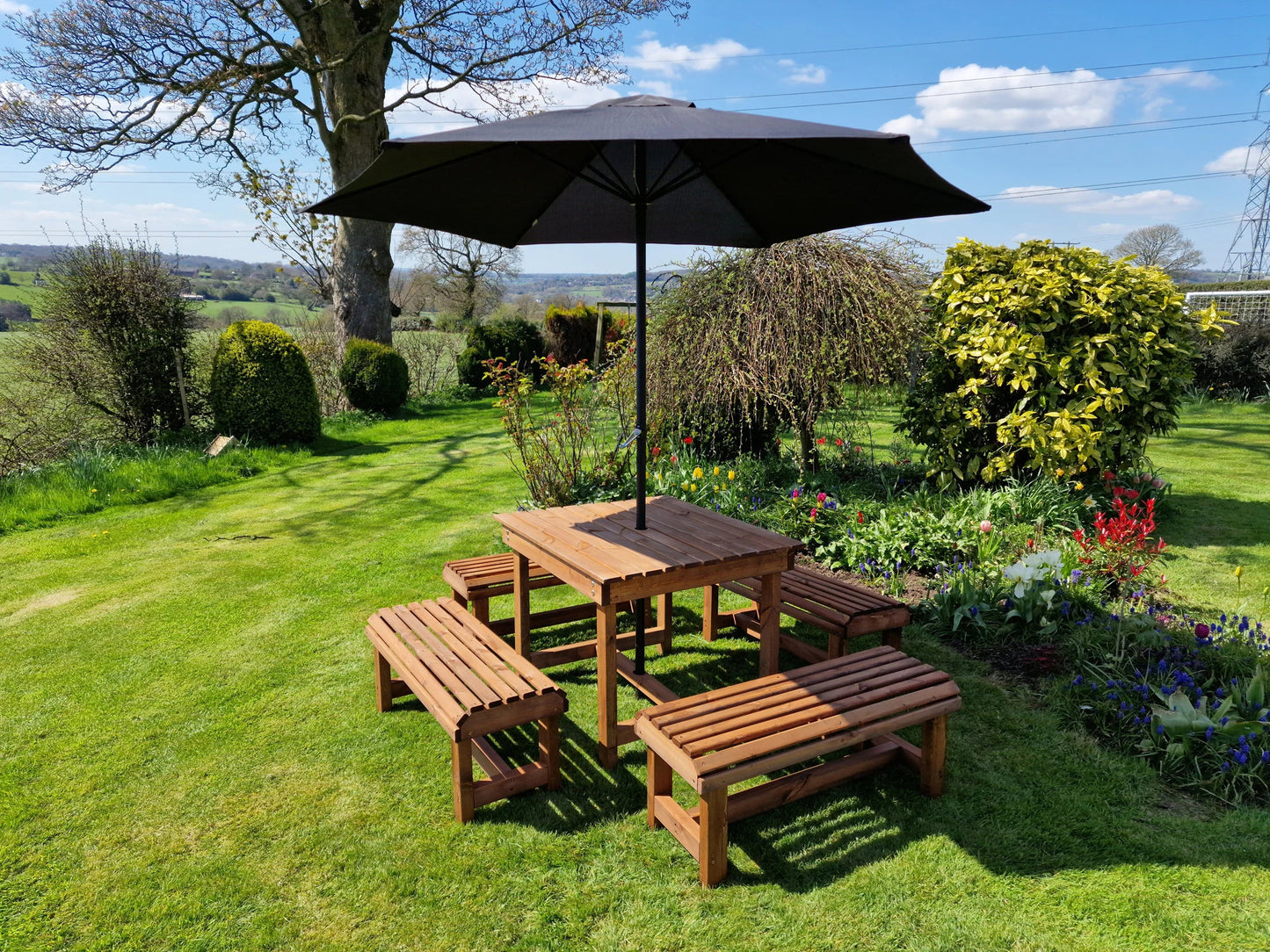 Classic Redwood Table And Backless Bench Set - Sits 8